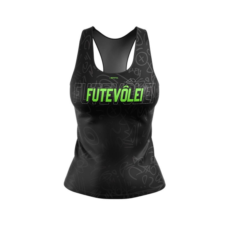 Regata Feminina Futevôlei Heatd – Premium – Preta e Verde Neon